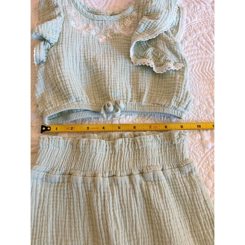 Little Girls Matching Waffle Knit Pant Set, Rachel Zoe, Green White, Size 4T
